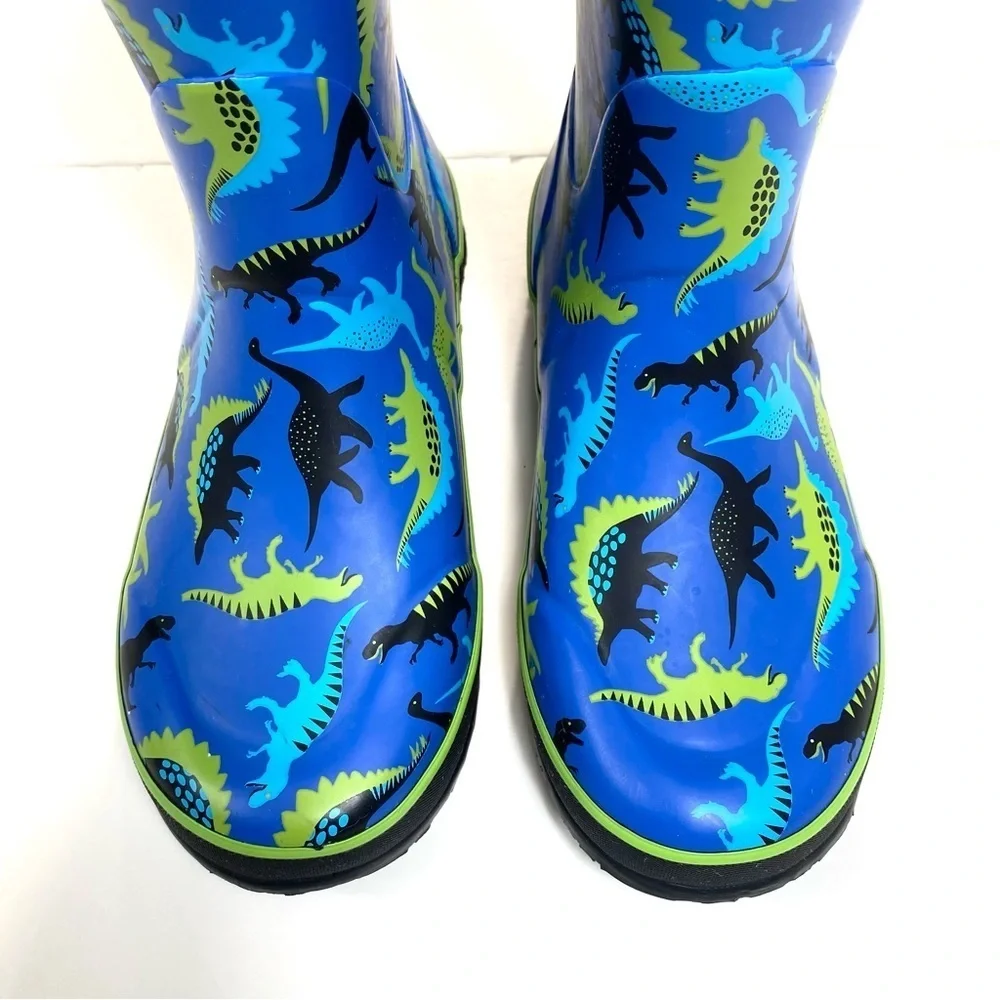 Bogs Paddle at Dino Dinosaurs Print Knee high Rain Boot Blue Size 4 Youth NWOT